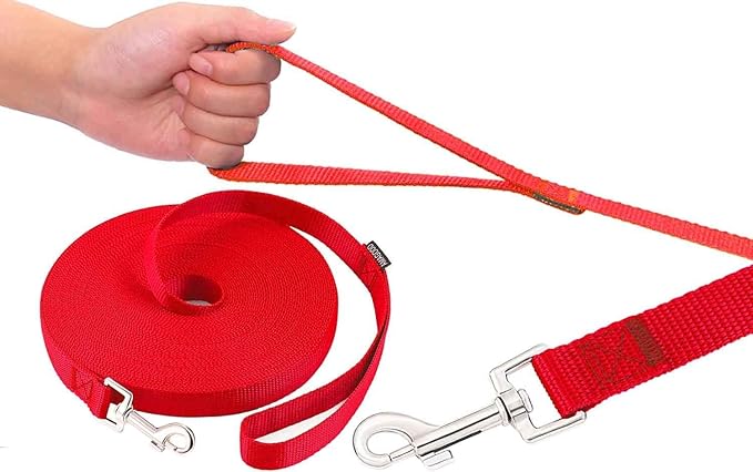 AMAGOOD Dog/Puppy Obedience Recall Training Agility Lead-15 ft 20 ft 30 ft 50 ft Long Leash-for Dog Training,Tie Out,Play,Safety,Camping (30Feet x 1Inch,Red)