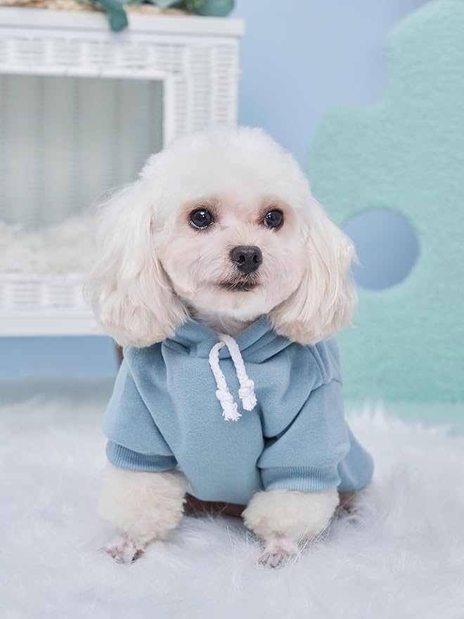 QWINEE Basic Dog Hoodie Sweatshirt Puppy Sweater Warm Cat Costumes Pet Clothes for Chihuahua Puppy Kitten Small Medium Dogs Grey and Cadet Blue X-Large