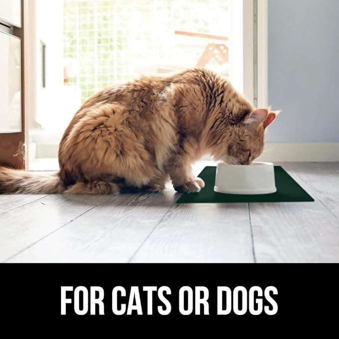 GORILLA GRIP 100% Waterproof Raised Edge BPA Free Silicone Pet Feeding Mat, Dog Cat Food Mats Contain Spills Protects Floors, Placemats for Cats and Dogs Water Bowl, Pets Accessories 18.5x11.5 Green