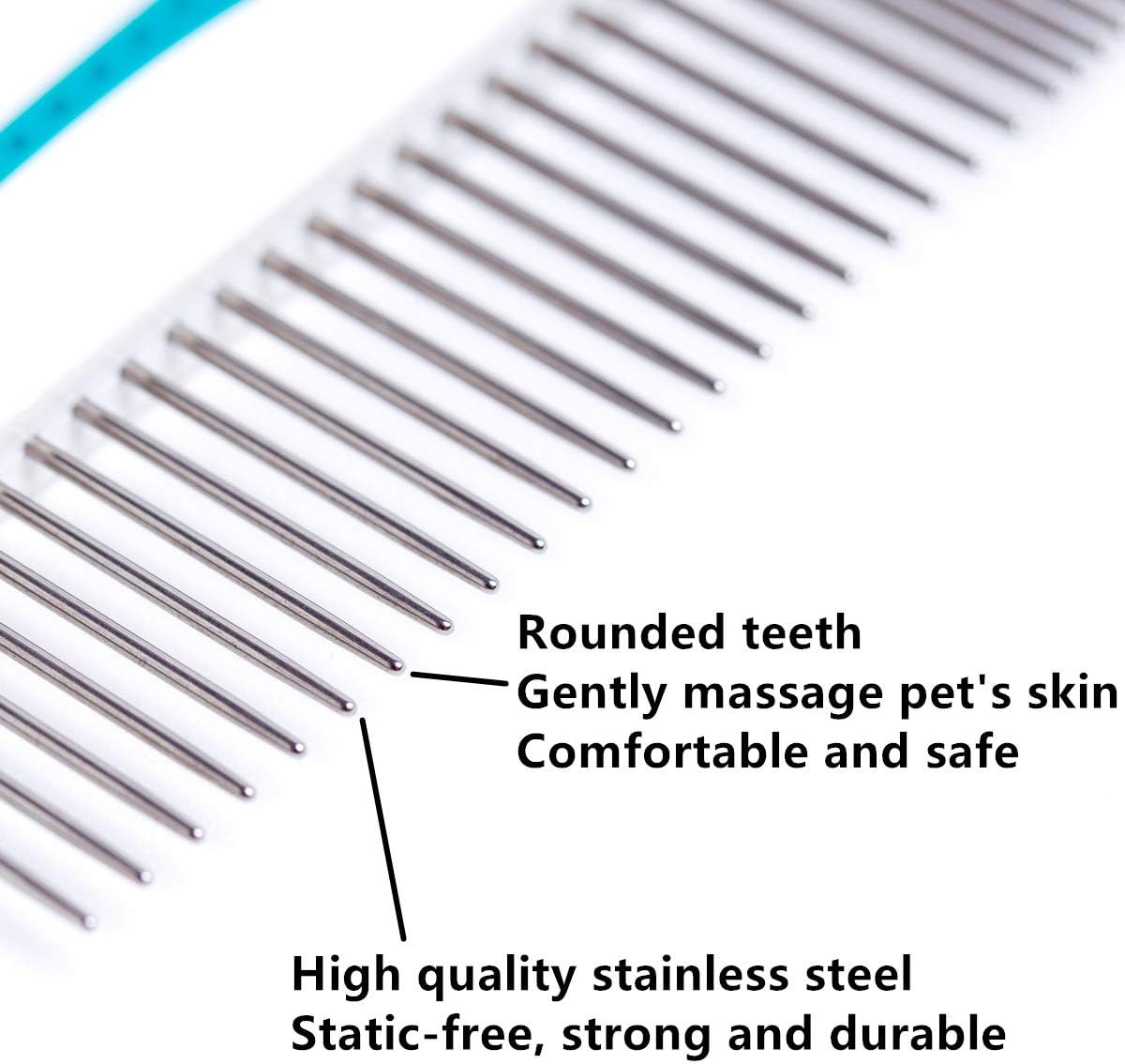 Pet Comb for Dogs and Cats, Stainless Steel Teeth Detangling Grooming Comb | Pets Hair Dematting Deshedding Brush, 7 1/4", Wide & Narrow Teeth, Non-Slip Handle, Remove Tangles, Mats, Knots & Loose Fur