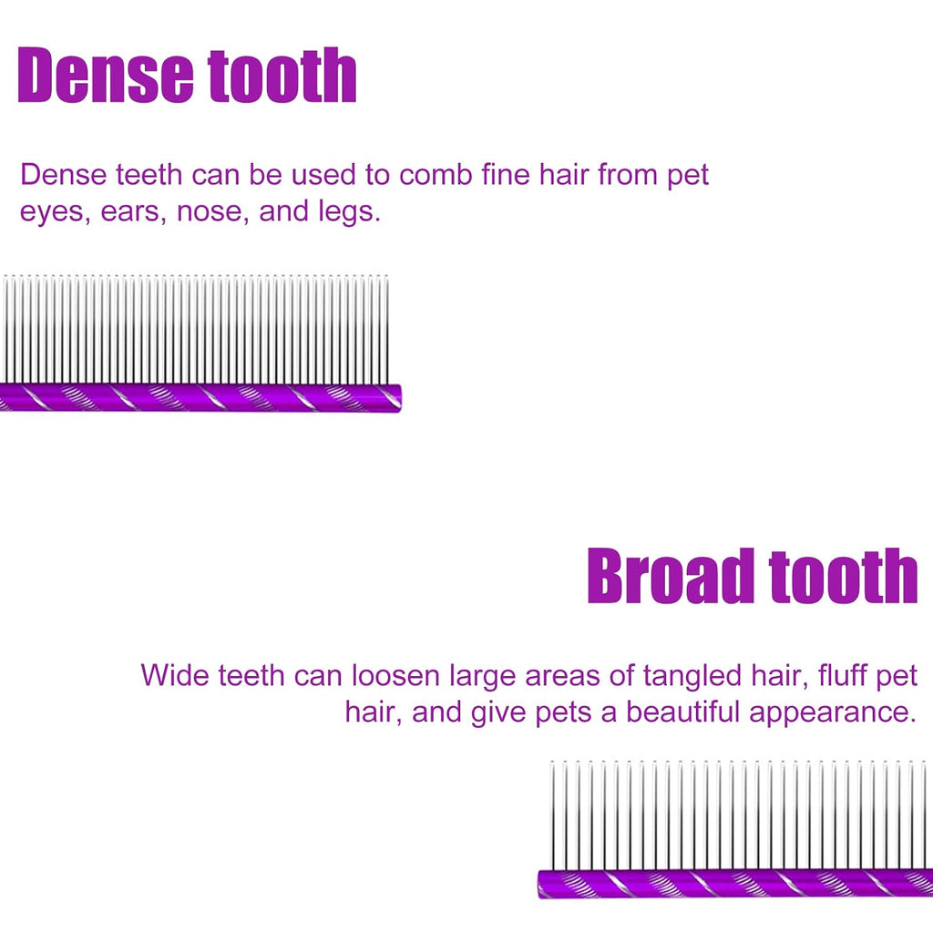 Fearless Alpaca Metal Pet Comb for Grooming Cats and Dogs (Purple) - Purple, Blue, Red, and Gold Colors Available - 8 Inch Length - Rounded Spine - Great Tool for Mats and Shedding