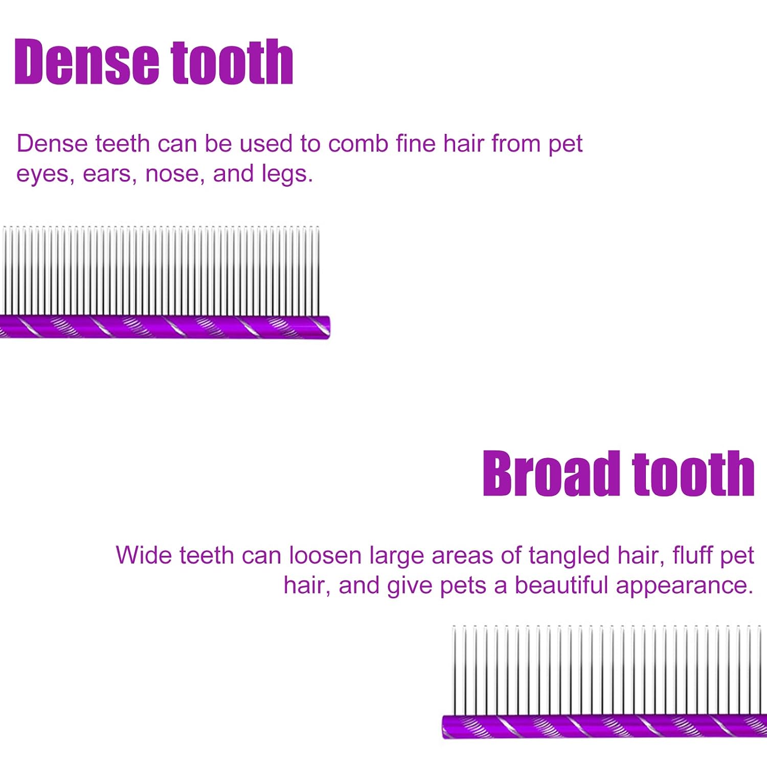 Fearless Alpaca Metal Pet Comb for Grooming Cats and Dogs (Purple) - Purple, Blue, Red, and Gold Colors Available - 8 Inch Length - Rounded Spine - Great Tool for Mats and Shedding