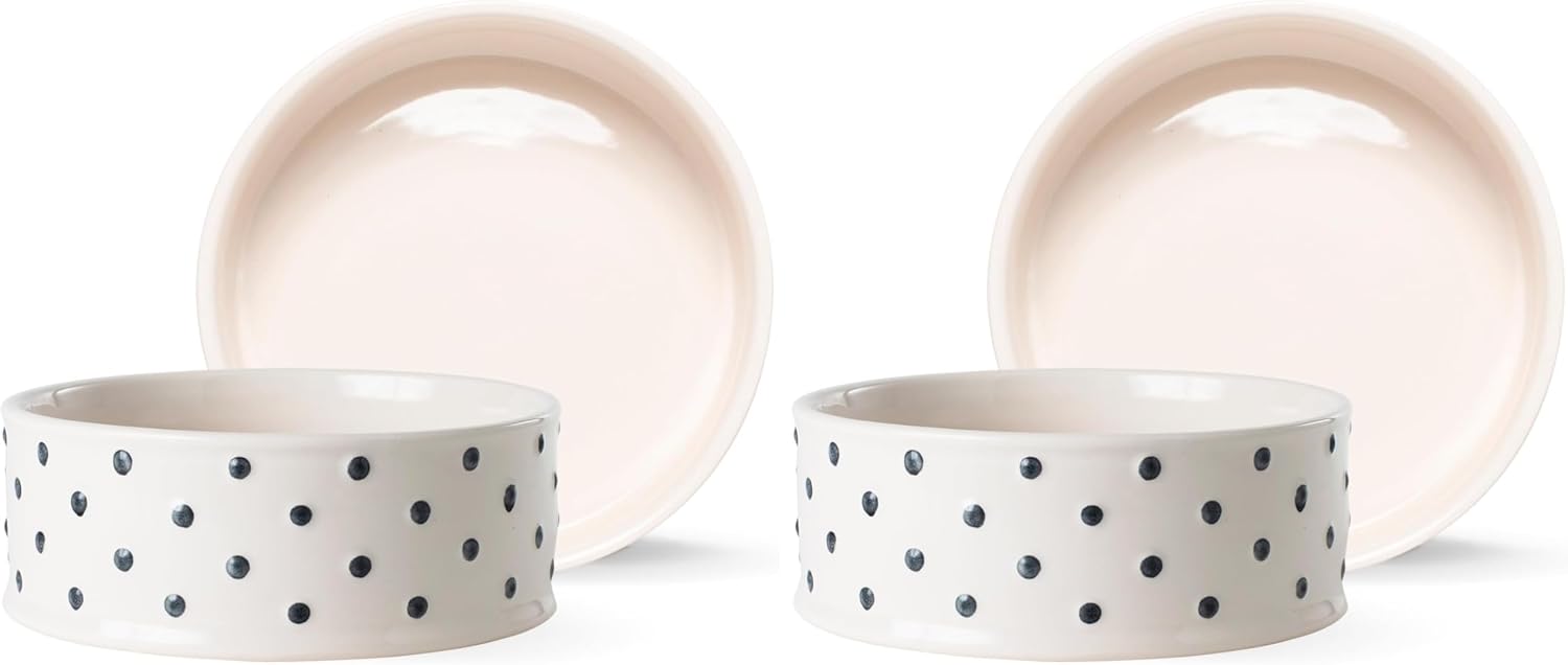 Fringe Studio Memento DOT Medium Stoneware Pet Bowl, PetShop Collection (633201) (Pack of 2)