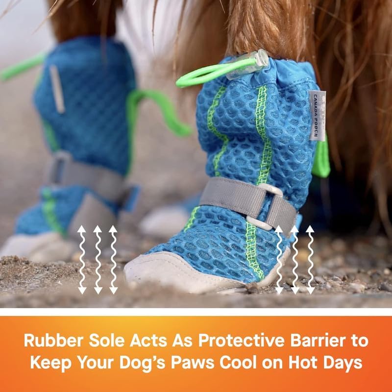 Canada Pooch Dog Boots for Hot Pavement - Paw Protector for Hot Days Size 5 | Small, Medium, Large Size Booties, Anti Slip Rubber, Water Friendly, Breathable Mesh, Easy On Wide Opening, Reflective Strap