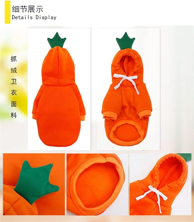 Warm Dog Winter Clothes Cute Fruit Dog Coat Hoodies Fleece Pet Dogs Costume Jacket for French Bulldog Chihuahua Ropa para Perro(Orange,S)