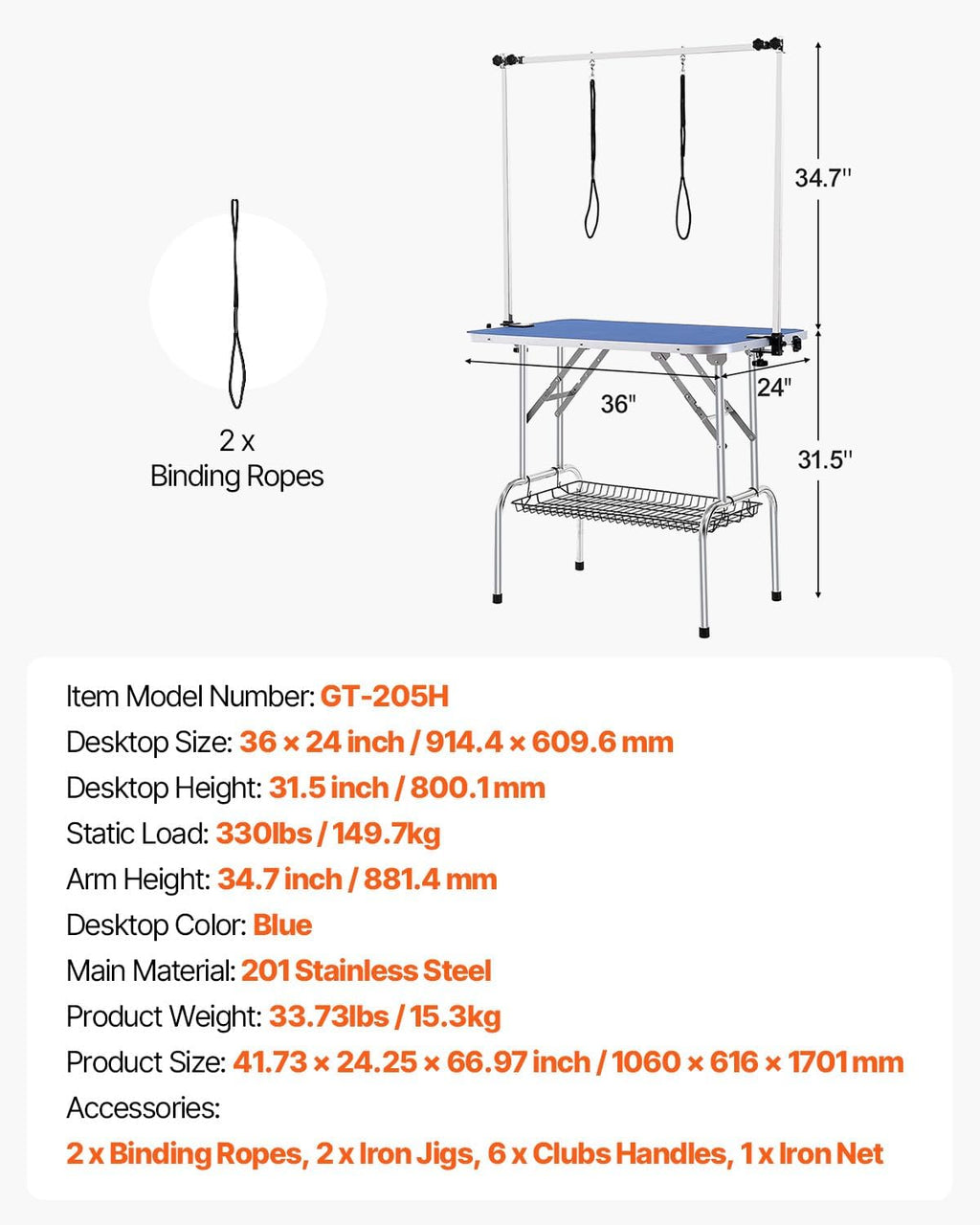 VEVOR Pet Grooming Table, 36 x 24 Inch with 2 Height Adjustable Arms, 330LBS Static Weight Capacity, Foldable Dog Groom Station with No-Sit Haunch Holder with Grooming Loop, for Medium and Small Dogs