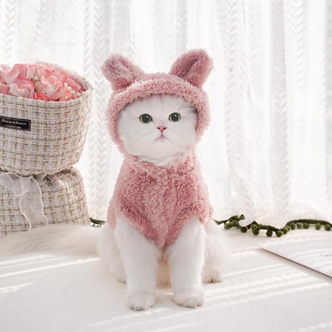 Selena Cat Bunny Ears Costume Cute Dog Kitten Hoodies Sweater Rabbit Ears Puppy Pet Apparel (XX-Large,Pink)