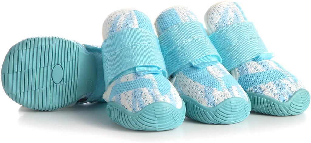 Dog Shoes for Medium Dogs, Outdoor Dog Boots & Paw Protectors for Hot Pavement, Winter Snow Hiking, Breathable Dog Booties, Indoor Hardfloors Anti Slip Sole Blue Size 4