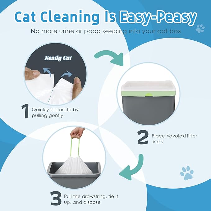 20 Count Cat Litter Box Liners Bag Compatible with Meo Want Self-cleaning Cat Litter Box MW-SC01 MW-SC02 MW-LR01, Leak-Proof Drawstring Bags - Heavy Duty Replacement Liners 18" x 12.6"
