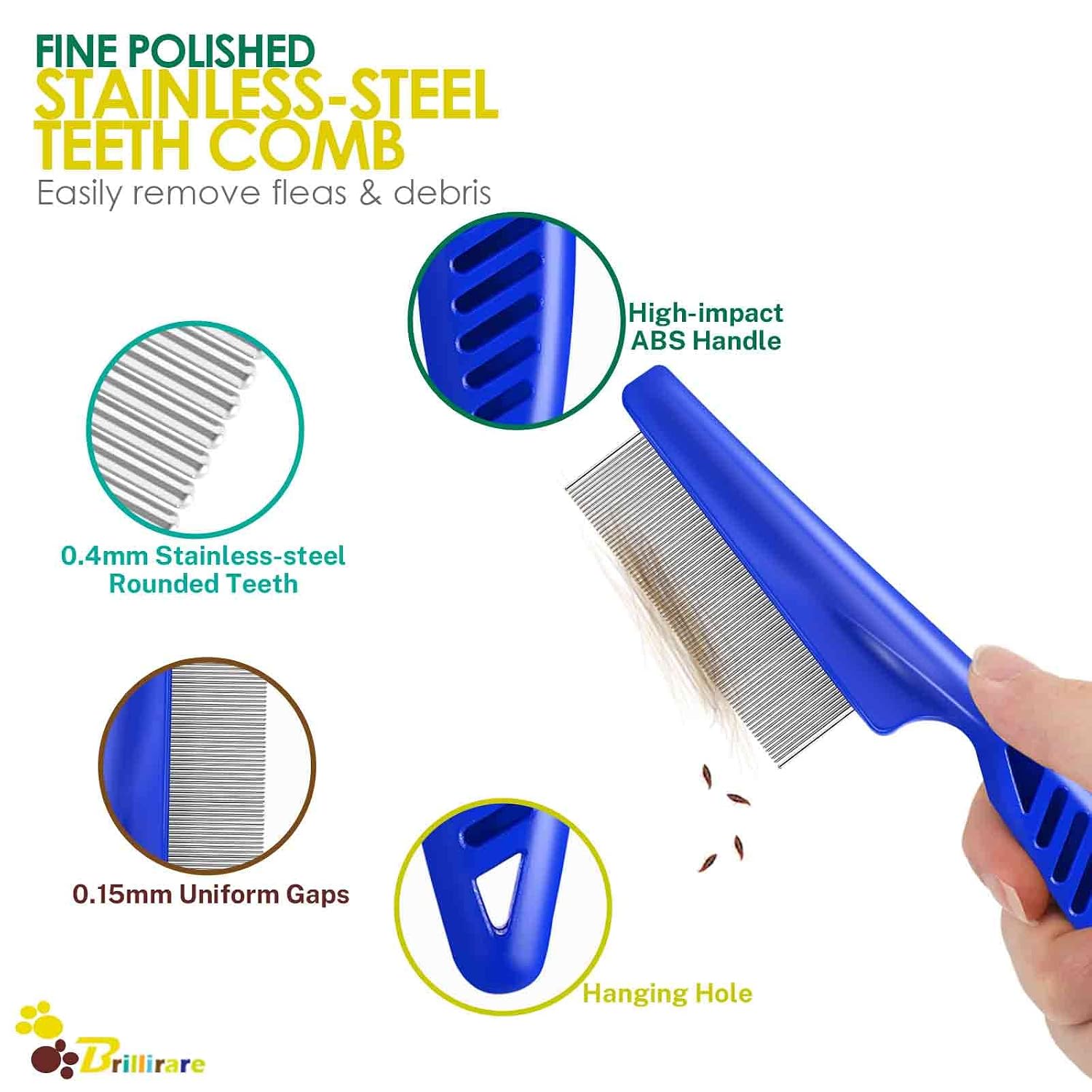 6 Pack Dog Grooming Comb, Pet Flea Lice Stainless Steel Cat Combs with Rounded Teeth, 2-in-1 Double Sided Professional Dogs Tear Stain Remover, Dematting Tool for Small, Medium & Large Pets