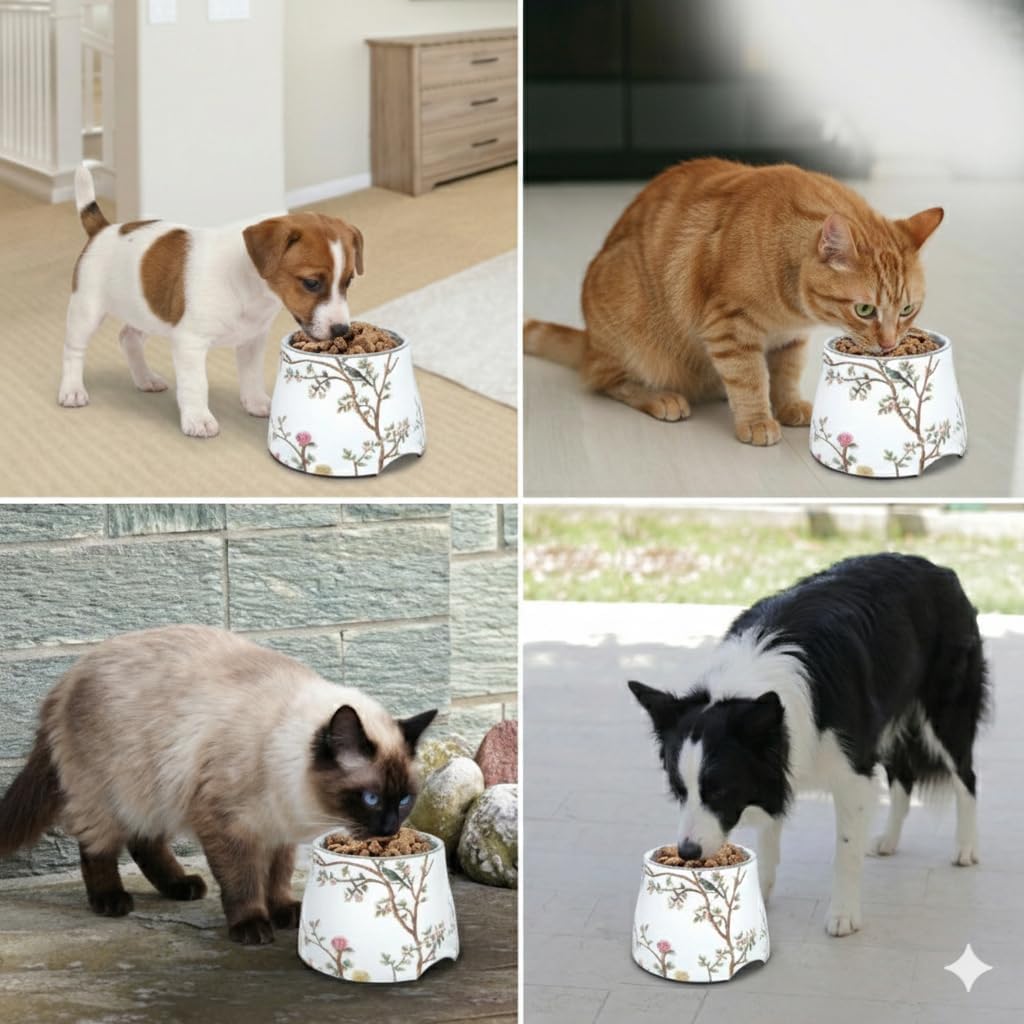 Ceramic pet Bowl 5 inch Height for Cats and Small Dogs & Toy Breeds | For cats and (10-25lbs)small dogs 2cup (540ml) food feeder, 304 food-grade stainless steel bowl, non-slip ceramic base, white