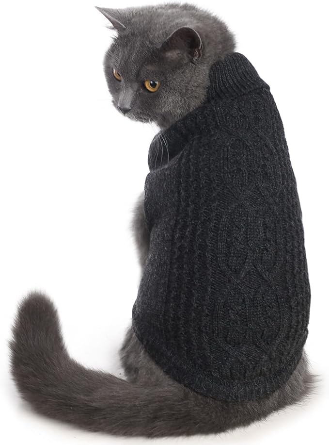 Stretchy Cat Sweater - 17 Colors & 6 Sizes | Snug Winter-Ready Knit for Boy/Girl Cats & Kittens(Dark Gray, Small)