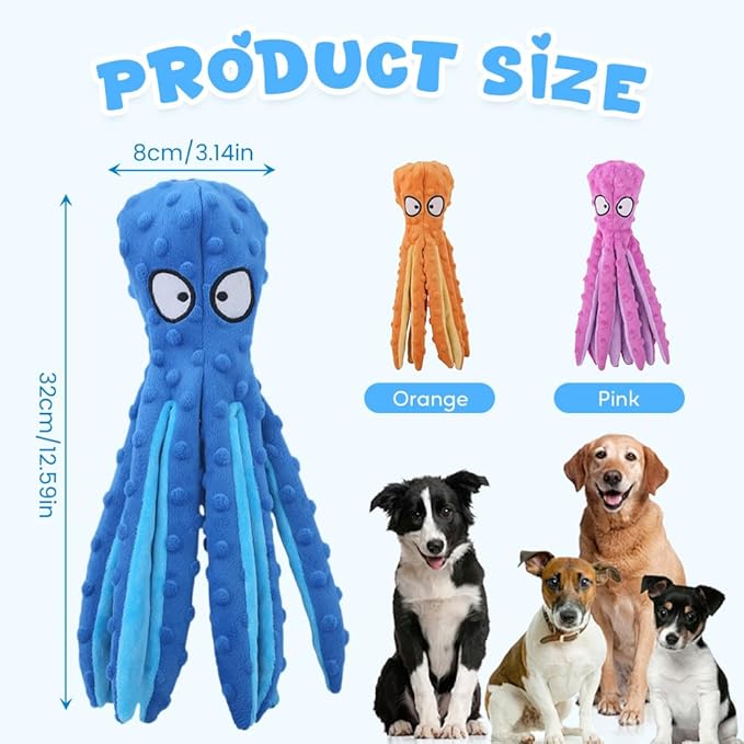 Octopus Dog Toys, No Stuffing Crinkle Dog Toys for Aggressive Chewers, Durable Interactive Chew Toys for Small, Medium and Large Dogs Training and Reduce Boredom (2PCS-A)