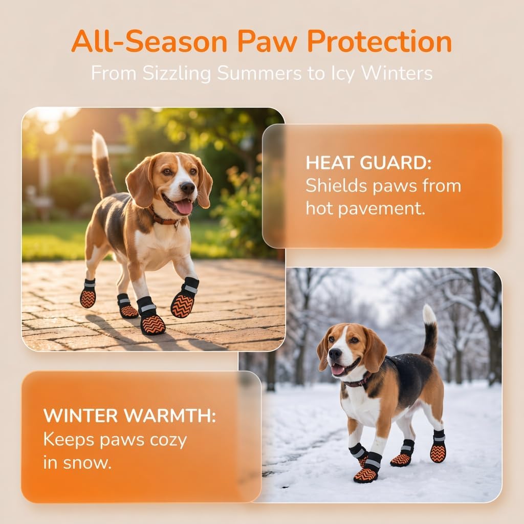 RYNVALE Dog Traction Socks to Prevent Licking and Slipping for Senior Dogs | Non Slip, Heat Insulation and Keep Warm, Paw Protectors Double-Sided Traction, Washable, 4 Pack XS