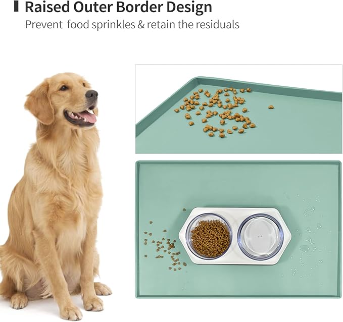 Dog Food Mat,Silicone Waterproof Food Tray,Non Slip Pet Bowl Mats Placemat,0.6" Raised Edge,Suitable for Most Small and Medium Sized Pets,24" x 16"