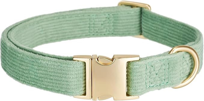 Soft Cotton Dog Collar with Metal Buckle Adjustable Heavy Duty Comfy Corduroy Collars for Small Medium Large Dogs,Grass Green,Medium