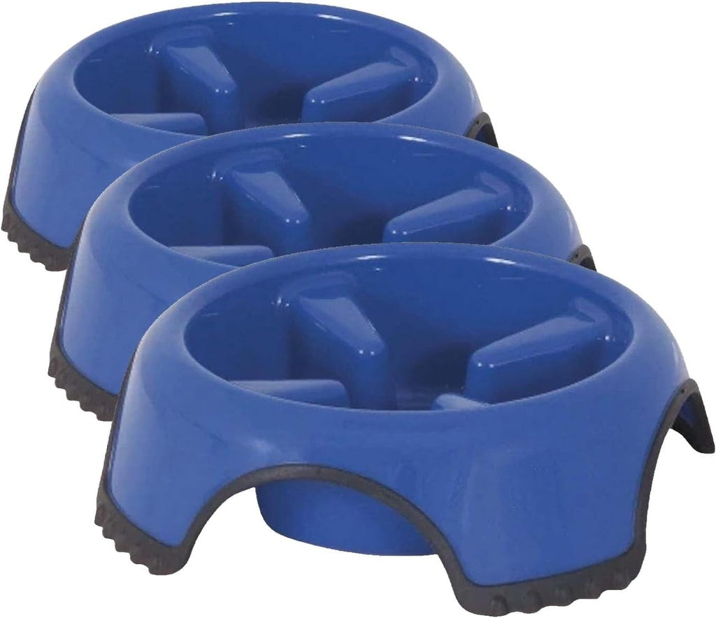 Petmate JW Skid Stop Slow Feed Bowl, Blue, Large (23496) (Pack of 3)