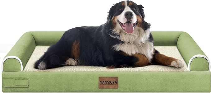 Large Dog Bed Orthopedic Washable: Jumbo Dog Bed Bolster Extra Large Dogs Egg Crate Foam Sofa Couch Waterproof Removable Cover - Grass Green