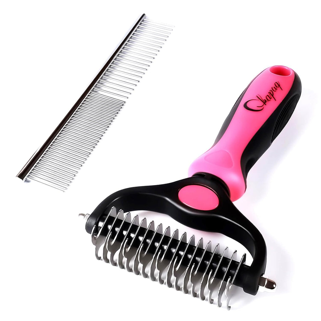 Pet Grooming Brush and Metal Comb Double Sided Long Hair Pet Undercoat Cleaner Brush for Dogs and Cats Removes mats and lint Effectively removes carpet shedding or flyaway hair.(Pink)…