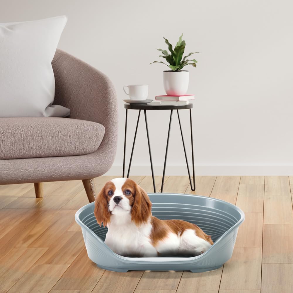 Ferplast Cat Bed, Plastic Dog Bed Medium, Ventilation Holes and Non-Slip Rubber Feet for Added Stability 70,5 x 52 x h. 23.5 cm. Dark Grey