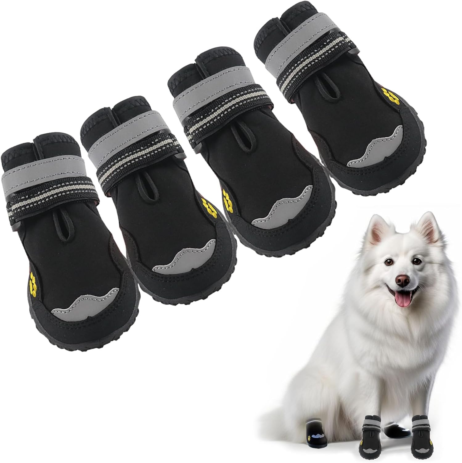 Dog Shoes for Dogs Paw Protectors Dog Boot for Outdoor with Anti-Slip Sole, Dog Booties for Medium to Large Dogs 4Pcs, with Rugged Sole for Beach and Snow (Size 7)