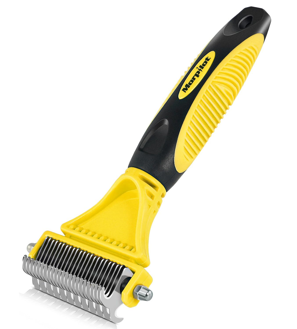 morpilot Dog Brush Cat Brush Grooming Comb, 23+12 Double Sided Undercoat Rake Dematting Deshedding Tool for Long Hair Pets Cat Dog Slicker Shedding Brushes Efficiently Reduces Hair Loss by up to 90%