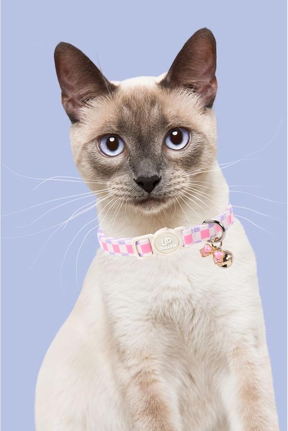 Cat Collar, 2Pack Pink Floral and Purple Plaid Pattern Cats Collars-Cute Summer Breakaway Cat Collar with Bell & Pendant, Pretty Plaid Kitten Collars for Girl & Boy Cats, 7-12Inch