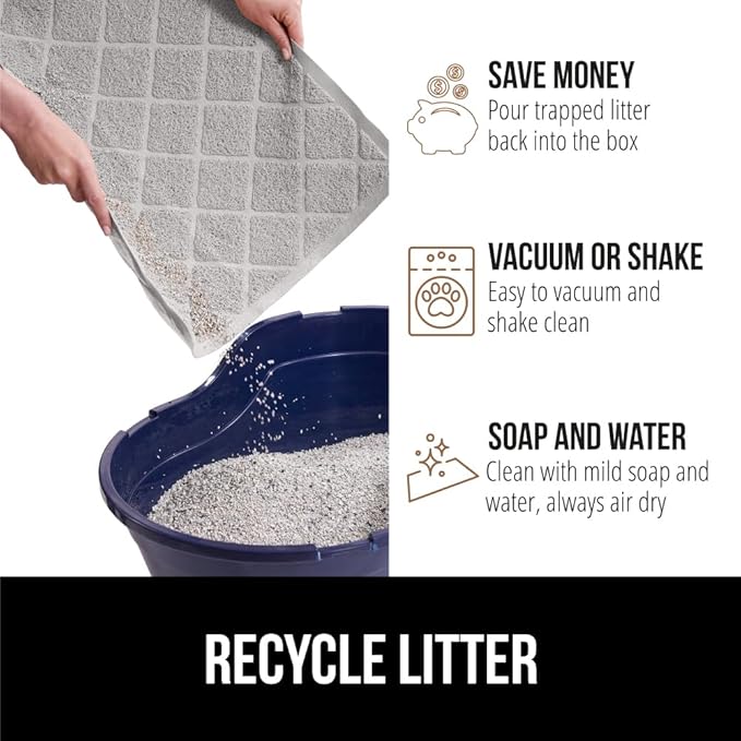 GORILLA GRIP Cat Litter Box Mat, 47x35, Water Resistant, US Designed Kitty Litter Trapping Mats, Easy to Clean, Scatter Control, Less Mess and Clean Floors, Kitten Supplies for Indoor Cats, Light Gray