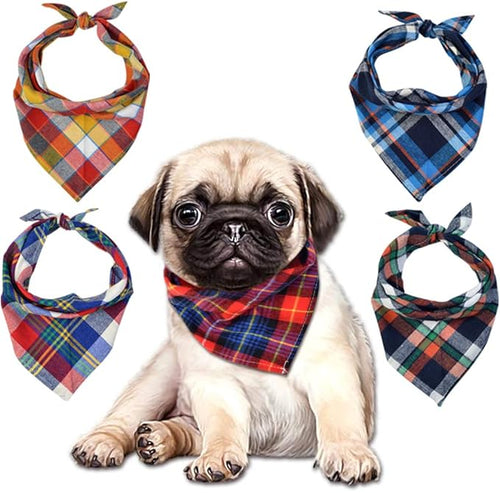 15pcs Dog Bandanas, Dog Scarf Kerchief Bibs Washable Girl Boy Dogs Bandanas Set Cotton Checkered Pet Bandana Outdoor Fall Accessories for Small Dogs Cat Pet