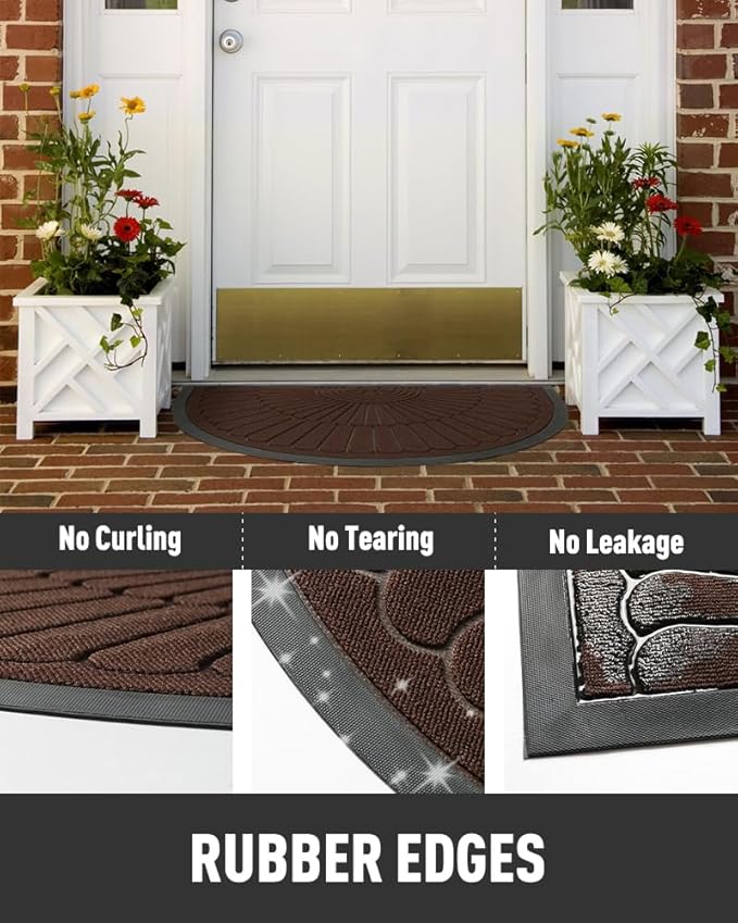 tchdio Door Mat Outdoor Indoor Entrance Doormat-Semicircular Durable Rubber Non Slip Front Door Mat for Outside Inside Entry Entryway Dirt Trapper WelcomeMat for Muddy Paws and Shoes-Brown 24”x36”