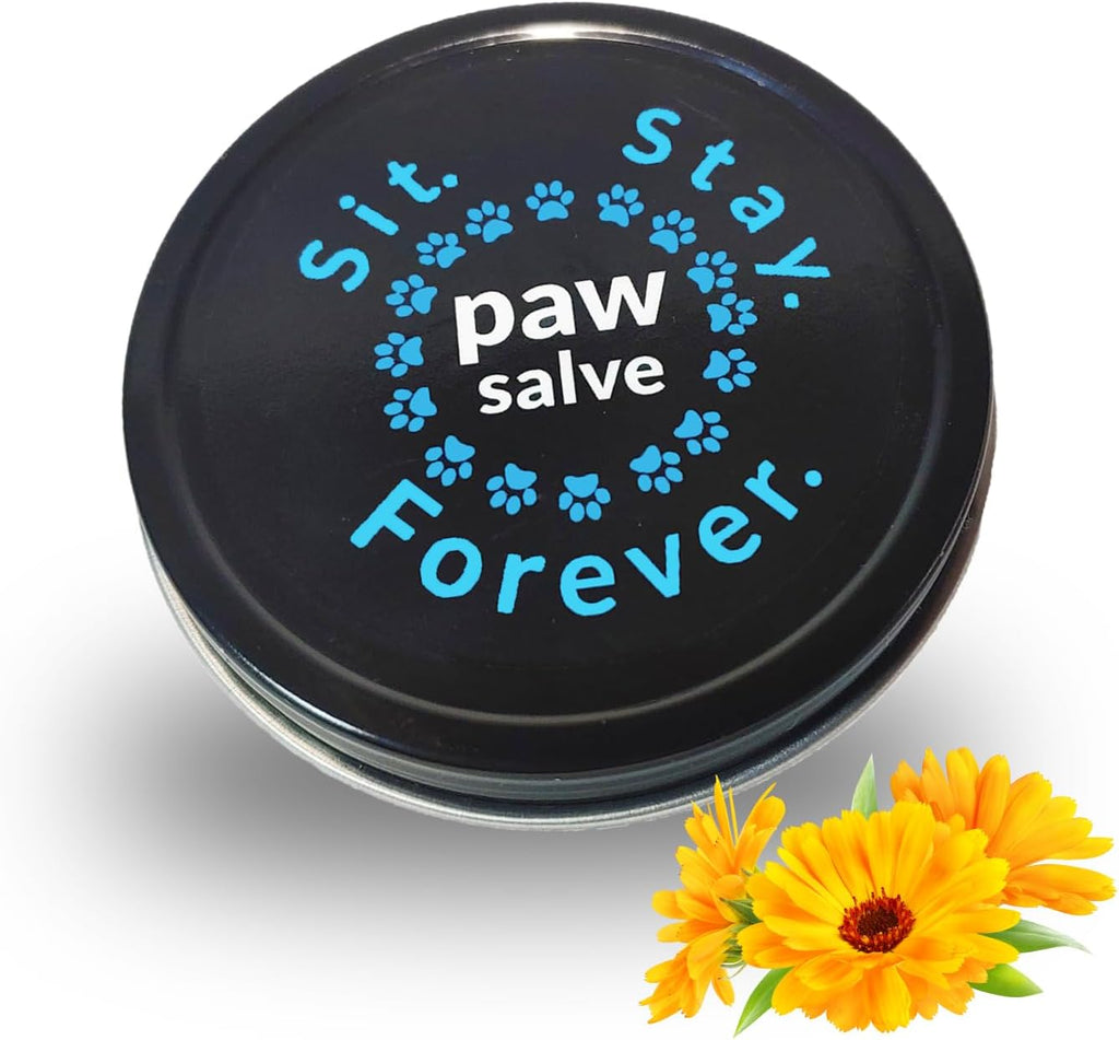Sit Stay Forever Organic Paw Salve for Dogs & Cats, 2 oz. tin, All Season Paw Protection, Healing, Moisturizing and Repairing Paw Health, for Cracked, Dried, Injured Feet and Noses.