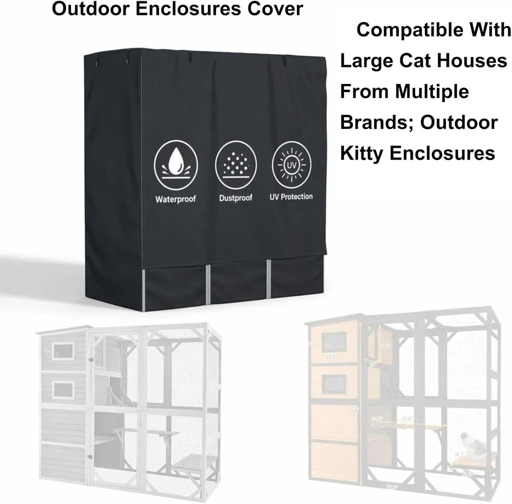 Outdoor Cat Enclosure Cover L77“ X W36” X H70” - Black (Only Cover) | 600D Waterproof UV-Resistant Oxford Cloth With a clear PVC window for Walk-in Cat Cage Large Houses，Cat cages sold separately