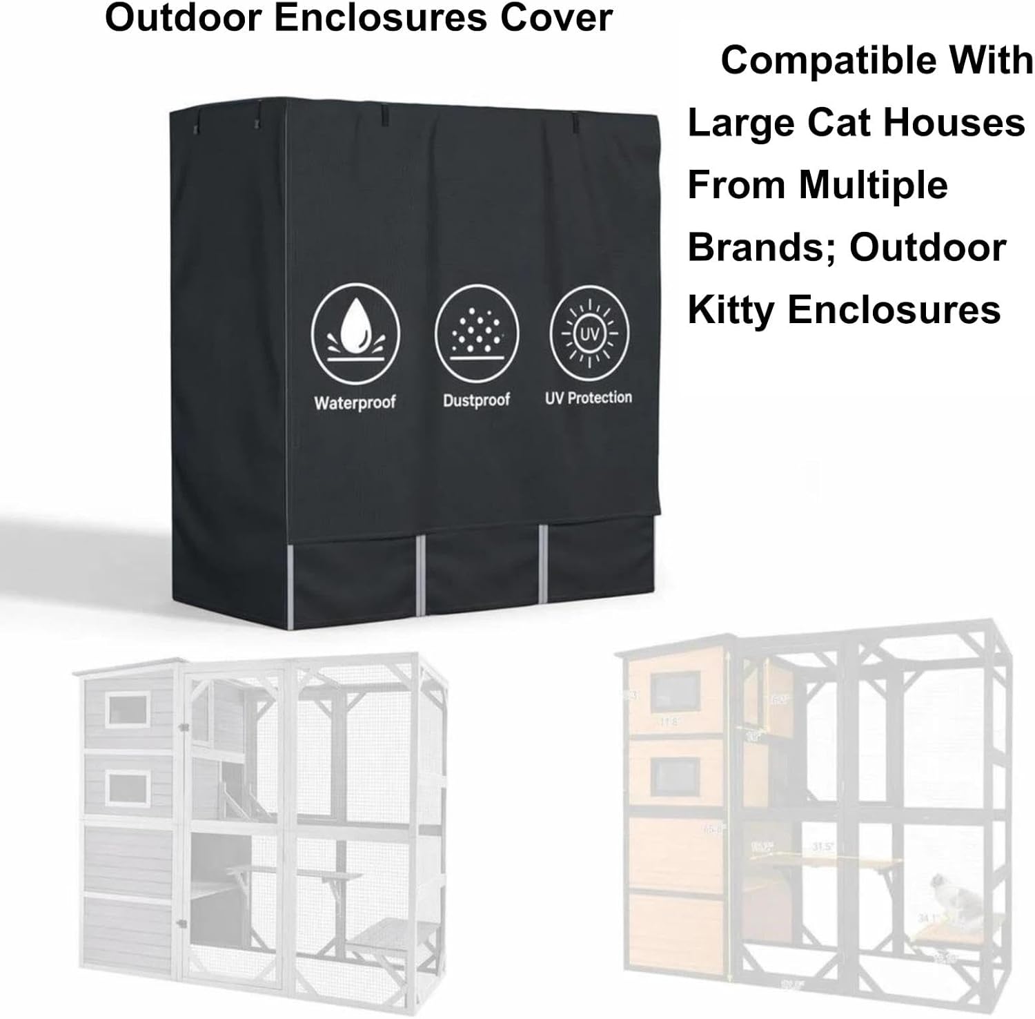Outdoor Cat Enclosure Cover L77“ X W36” X H70” - Black (Only Cover) | 600D Waterproof UV-Resistant Oxford Cloth With a clear PVC window for Walk-in Cat Cage Large Houses，Cat cages sold separately