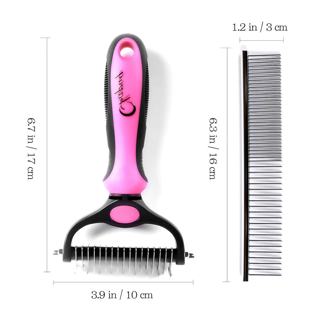 Pet Grooming Brush and Metal Comb Double Sided Long Hair Pet Undercoat Cleaner Brush for Dogs and Cats Removes mats and lint Effectively removes carpet shedding or flyaway hair.(Pink)…