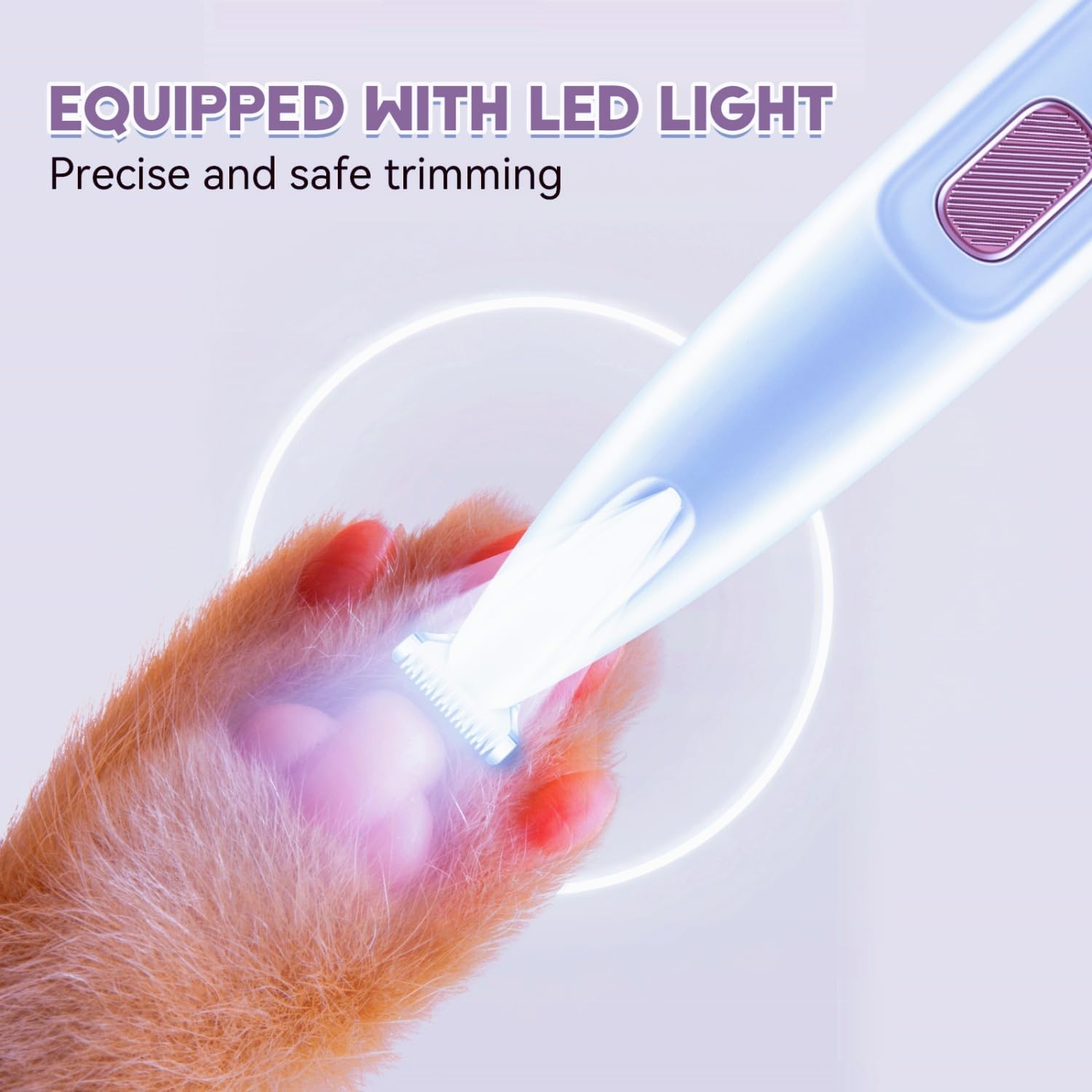 Dogs Cats Rabbits Paw Trimmer with LED Light Pets Use (White) | Electric Pets Clippers Rechargeable, Grooming Shaver for Dog Cat Rabbit Eyes Face Ears Feet Rump Hair, Waterproof, Cordless