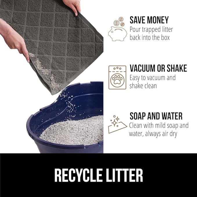 GORILLA GRIP Cat Litter Box Mat, Water Resistant, US Designed Kitty Litter Trapping Mats, Easy to Clean, Scatter Control, Less Mess and Clean Floors, Kitten Supplies for Indoor Cats, 24x17 Dark Gray