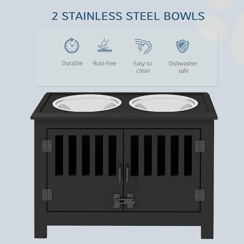 Large Elevated Dog Bowls with Storage Cabinet Containing Large 37L Capacity, Raised Bowl Stand Pet Food Bowl Dog Feeding Station, Black