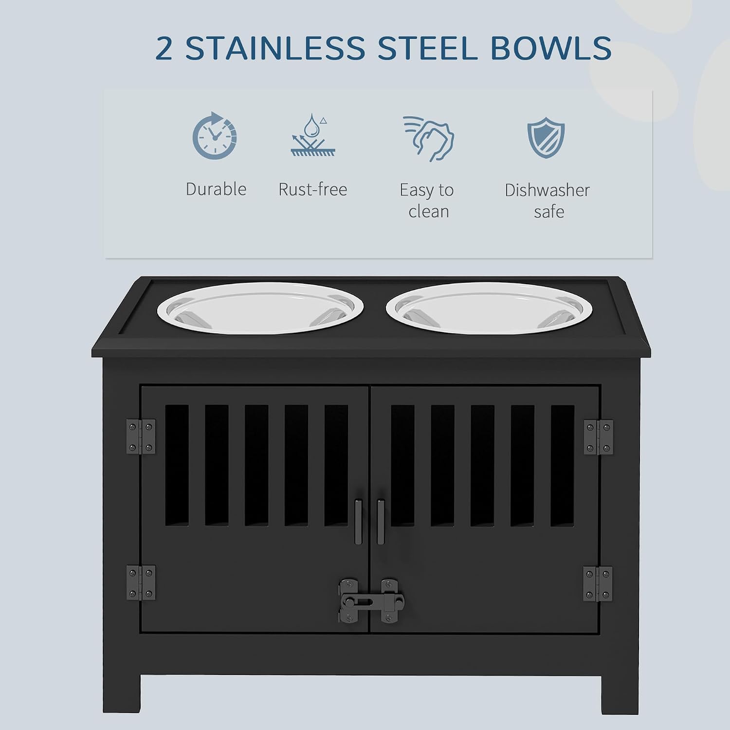 Large Elevated Dog Bowls with Storage Cabinet Containing Large 37L Capacity, Raised Bowl Stand Pet Food Bowl Dog Feeding Station, Black