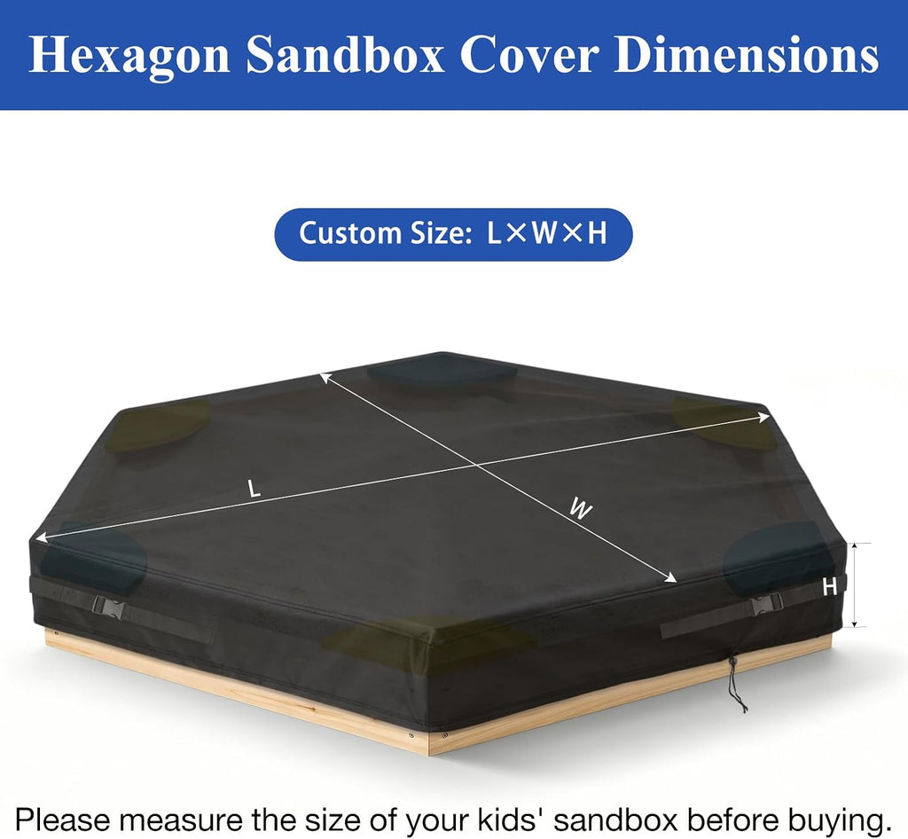Kasla Hexagon Sandbox Cover, Custom Cover | Heavy Duty, Waterproof, Fits Large Sand Pit & Outdoor Wooden Sandbox for Toddlers Patio Backyard Garden Play