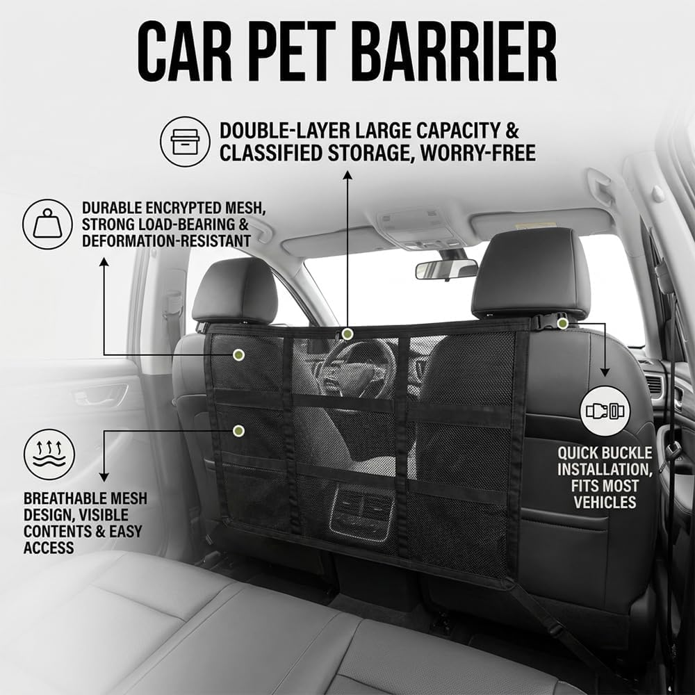 Car Pet Barrier for Nissan NV200 2013–2021 | High-strength wear-resistant mesh, transparent visibility design, secure hook attachment, reinforced edges, easy installation