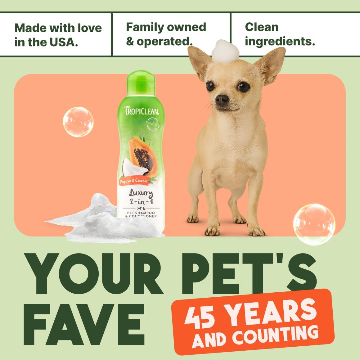 TropiClean 2-in-1 Dog Shampoo and Conditioner, Professional Dog Shampoo, Moisturizing Detangler, Puppy Safe, Made in USA, Papaya Scent, 1 Gallon