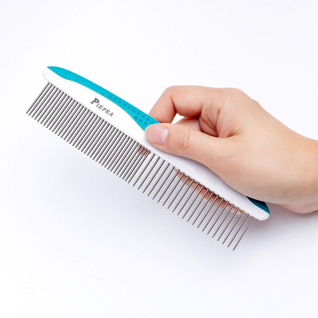 Pet Comb for Dogs and Cats, Stainless Steel Teeth Detangling Grooming Comb | Pets Hair Dematting Deshedding Brush, 7 1/4", Wide & Narrow Teeth, Non-Slip Handle, Remove Tangles, Mats, Knots & Loose Fur