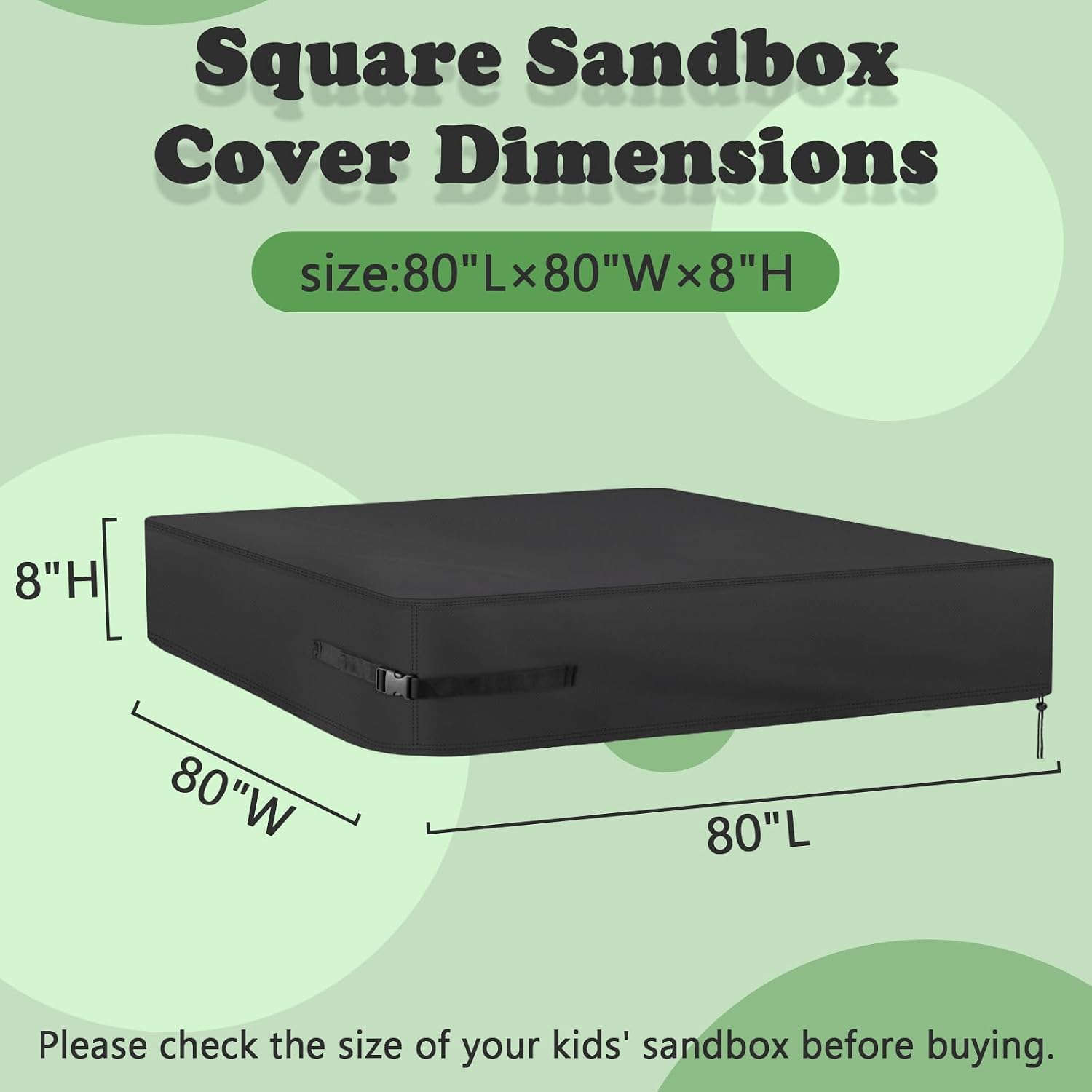 Kasla Waterproof Sandbox Cover, 80"×80"×8" | Heavy Duty, Weather Resistant, Sand Pit Cover for Outdoor Toddler's Large Sand Box for Sand Protection