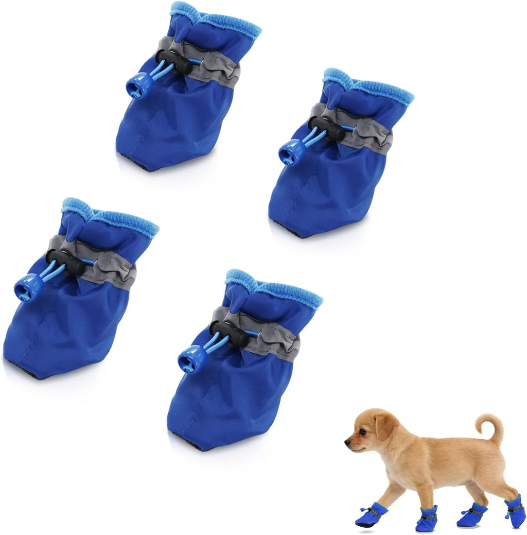 4Pcs Small Dog Shoes, Breathable Non-Slip Pet Booties, Puppy Paw Protectors 4-Pack Foot Covers for Small Breeds(Blue,M)