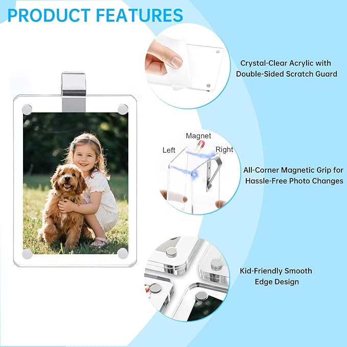 2 Pack Magnetic Car Visor Photo Holder – Personalized Acrylic Clip for Family, Pets, Travel Pictures – Easy Snap-On Car Accessory for Sun Visor (2 Pack, 2.4''x3.5'')