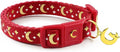 WAAAG Cat Collars, Gold Moons and Stars Cat Collar, Safety Breakaway Cat Collar, Glow in The Dark (Standard 9"-15" Neck, Scarlet)