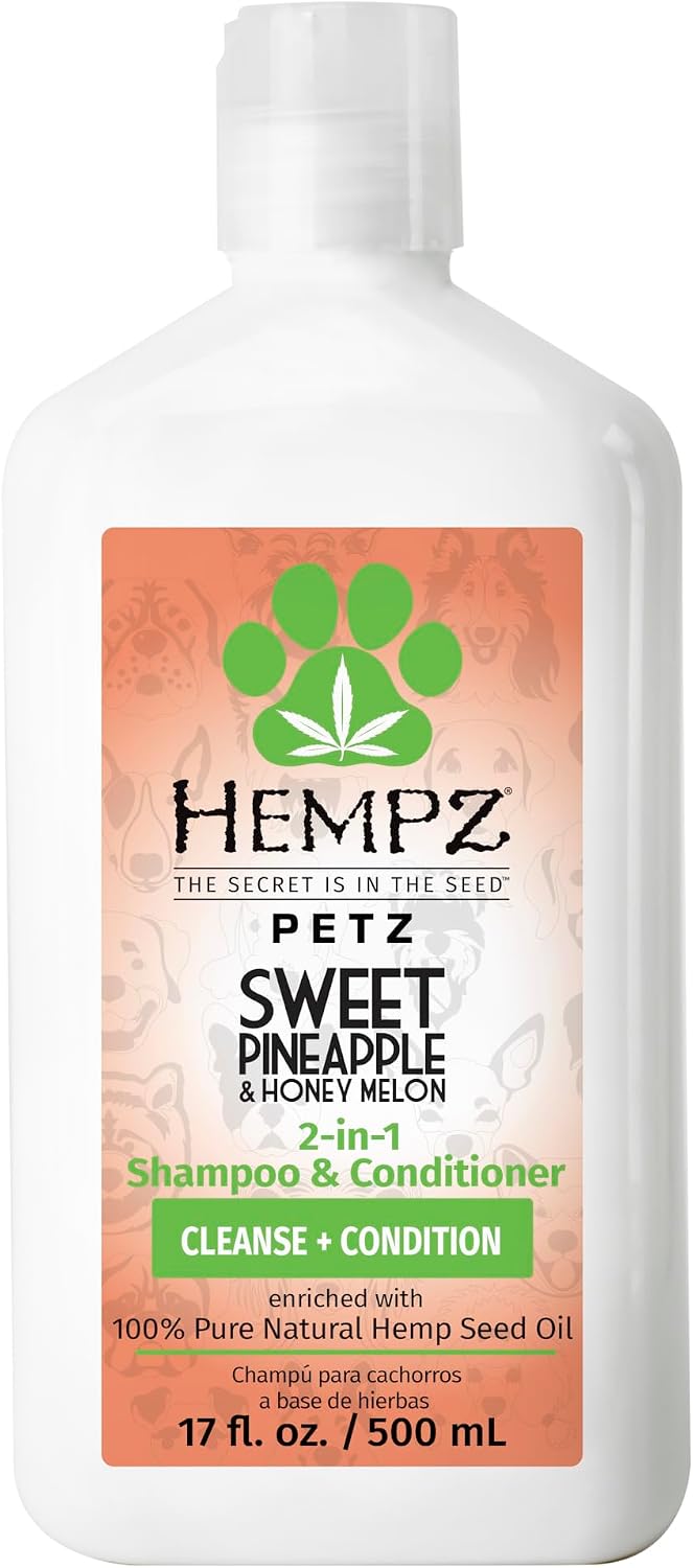 Hempz Petz, Dog Shampoo & Conditioner, Sweet Pineapple Honey Melon 2-in-1 Shampoo and Conditioner, Cleans, Conditions & Moisturizes, 17 fl. Oz