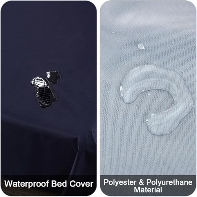 DUJUIKE Waterproof Bed Cover for Dog and Cats,Pet Hair Resistant Bed Sheet Cover, Protective Bed Liner Cover with 100% Waterproof Breathable Thin Fabric (Dark Navy, Super King 90 * 118 inch)