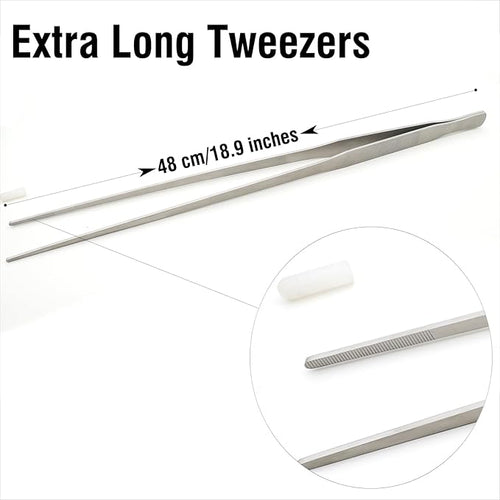 18.9 inch Heavy Duty Extra Long Tweezers for Salt & Fresh Water, Straight 18/8 Stainless Steel Reptile Feeding Tongs for Aquarium & Terrarium, Large Metal Snake Feeding Tweezers