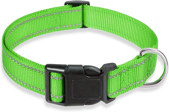 Reflective Dog Collar with Buckle Adjustable Safety Nylon Collars for Small Medium Large Dogs, Grass Green M